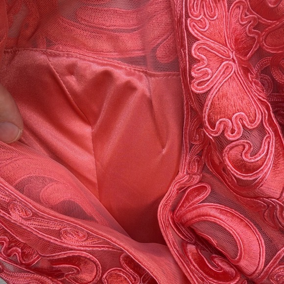 Sue Wong Cocktail Sheath Dress Coral Lace Soutache Sleeveless Wedding Guest - Picture 12 of 14